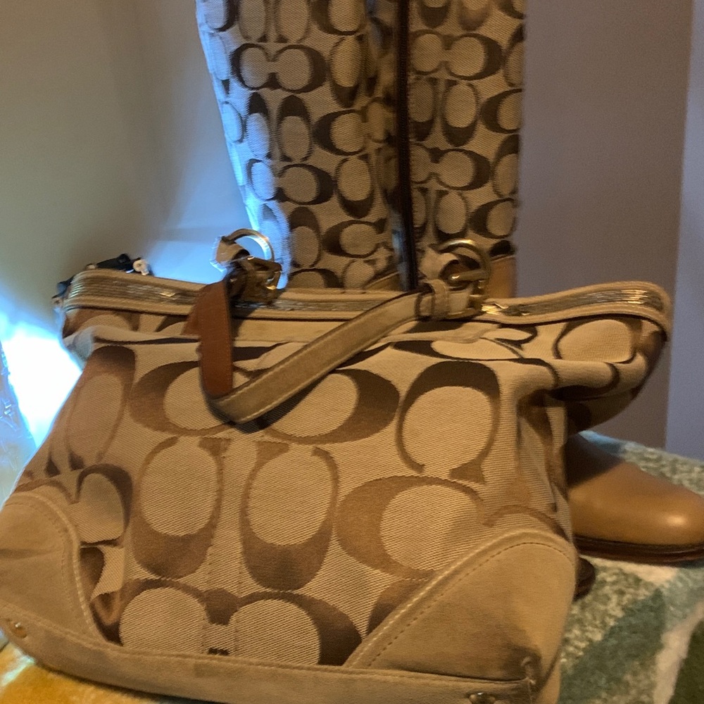 Coach Signature Brown and Tan Shoulder Bag